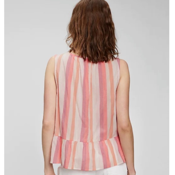 NWT GAP Sleeveless Peplum Top Boho Orange/Pink Multi Stripe Large Cotton/Rayon - Picture 2 of 5